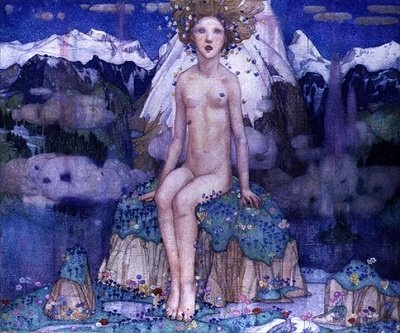 Amor en los Alpes, c.1920 (témpera sobre lienzo) de Edward Reginald Frampton
