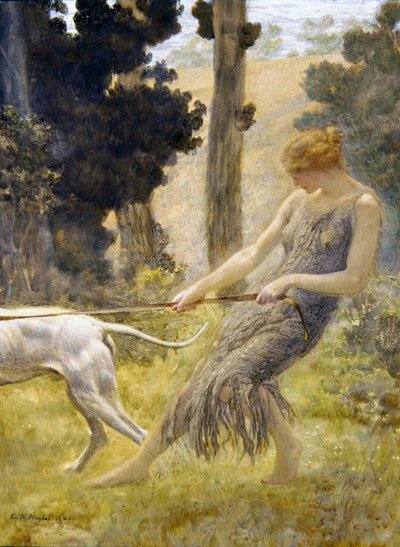 Mujer Caminando con su Perro de Edward Robert Hughes
