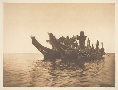 Bailarines enmascarados en canoas-Qagyuhl A de Edward S. Curtis