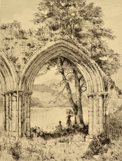 El Forth: Lake of Menteith from Inchmahome Priory, c.1880 (grabado) de Edward Slocombe