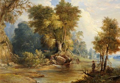 Escena del río con pescadores, el Leadon, Gloucestershire, c.1880 de Edward Smith