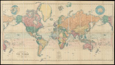 Mapamundi de la biblioteca de Stanford en proyección de Mercator de Edward Stanford