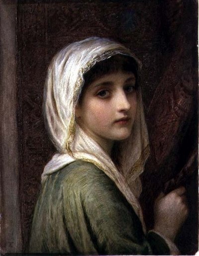 Niña con un pañuelo blanco y dorado en la cabeza de Edward Tayler