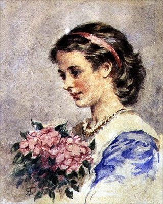 Joven con un ramo de flores rosas de Edward Tayler