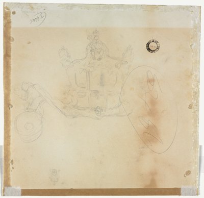 Study for Cab and Front Left Wheel of Coach and Study for Head of Crowned Figure Seated on Top of Coach (verso) de Edward Tennyson Reed