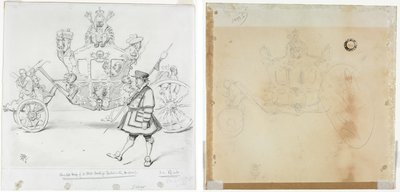 The Stagecoach for Parliamentary Purposes (recto) Study for Cab and Front Left Wheel of Coach and Study for Head of Crowned Figure Seated on Top of Coach (verso) de Edward Tennyson Reed