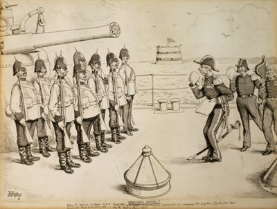 ¡Historia no registrada! Contando a los marines a bordo del HMS Taradiddle la determinación del Gobierno de Su Majestad - como una concesión al prejuicio de las potencias continentales - de evacuar Egipto en una fecha temprana: probablemente el primero de  de Edward Tennyson Reed