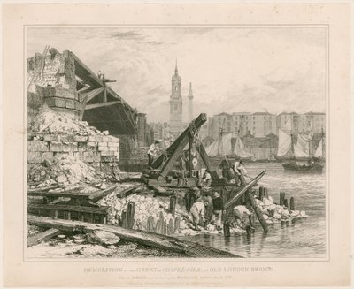 Demolición de parte del Puente Viejo de Londres. Marzo 1832 de Edward William Cooke