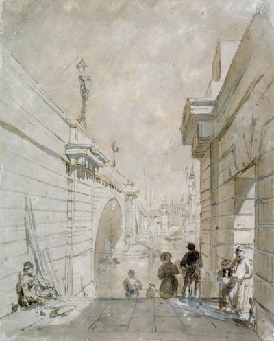 Puente de Londres mirando al norte desde el desembarco superior de los escalones cerca de Tooley Street de Edward William Cooke