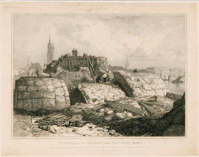 Parte del viejo puente de Londres como apareció en junio de 1832 de Edward William Cooke