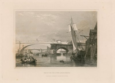 Parte de los puentes de Londres viejo y nuevo. Dibujado en 1832 de Edward William Cooke