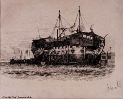 Buque prisión "York" en el puerto de Portsmouth de Edward William Cooke