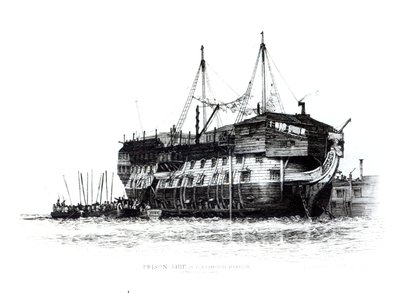 Barco prisión en el puerto de Portsmouth: convictos abordando, 1828 de Edward William Cooke