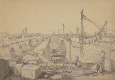 La Construcción del Puente de Londres, 1830 de Edward William Cooke