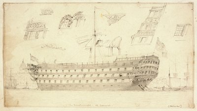 El "Dreadnought" frente a Greenwich, hacia 1830 (grafito) de Edward William Cooke