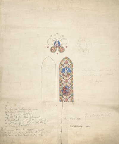 Diseño para vitrales en la iglesia de Ditteridge, ca. 1859 de Edward William Godwin