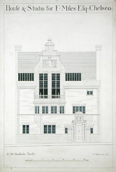 Casa y estudio para F. Miles Esq, Chelsea, grabado por C.P. Edwards de Edward William after Godwin