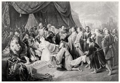 La rendición de Calais, 4 de agosto de 1347, grabado por John Young de Edward after Bird