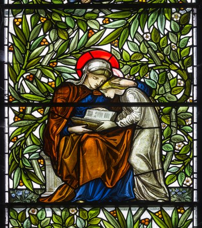 Nun Monkton, Santa María, Morris Marshall & Faulkner & Co, William Morris, Edward Burne-Jones, María y Jesús leyendo, 1873 de Edward and Morris Burne Jones