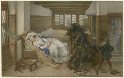 Los enanos encuentran a Blancanieves dormida, 1874 de Edward von Steinle