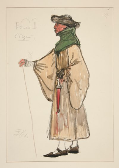 A Citizen, boceto de vestuario para Henry Irving de Edwin Austin Abbey