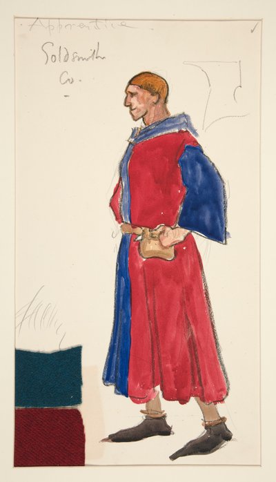 Aprendiz de orfebre, boceto de vestuario para Henry Irving de Edwin Austin Abbey
