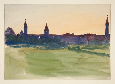 Estudio Arquitectónico - Vista de una ciudad amurallada de Edwin Austin Abbey