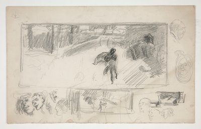 Bocetos variados (anverso); Boceto de un hombre con capa (verso) de Edwin Austin Abbey