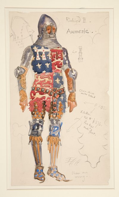 Aumerle (armado), boceto de vestuario para Henry Irving de Edwin Austin Abbey