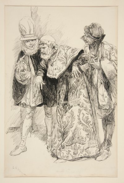 Protestas de Baptista, ilustración para el Acto I, Escena i, La fierecilla domada de Edwin Austin Abbey