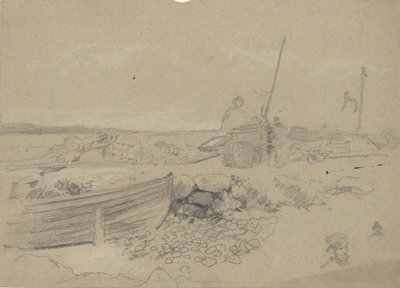 Escena de playa con dory de Edwin Austin Abbey