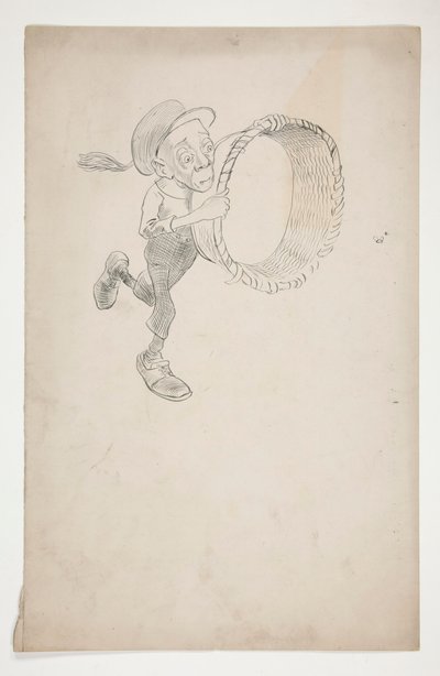 Caricatura de un hombre persiguiendo una abeja con una cesta de Edwin Austin Abbey
