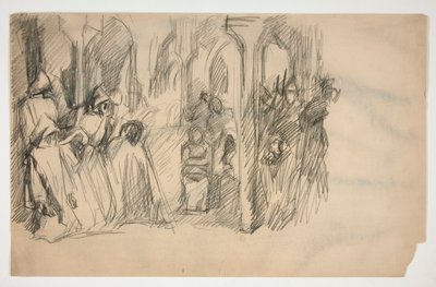 Estudio de composición para la serie de murales The Quest of the Holy Grail en la Biblioteca Pública de Boston de Edwin Austin Abbey
