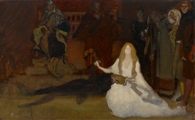 Estudio de composición, para La escena del juego en Hamlet, Acto III, Escena II de Edwin Austin Abbey
