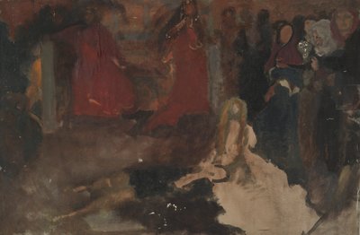 Estudio de composición, para La escena del juego en Hamlet, Acto III, Escena II de Edwin Austin Abbey