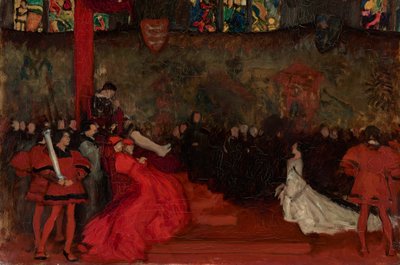 Estudio compositivo, para El juicio de la reina Catalina, Enrique VIII, Acto II, Escena IV de Edwin Austin Abbey