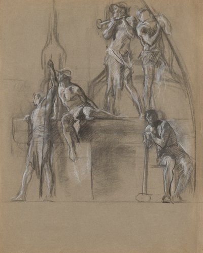 Estudio composicional para figuras de mineras en el de Edwin Austin Abbey