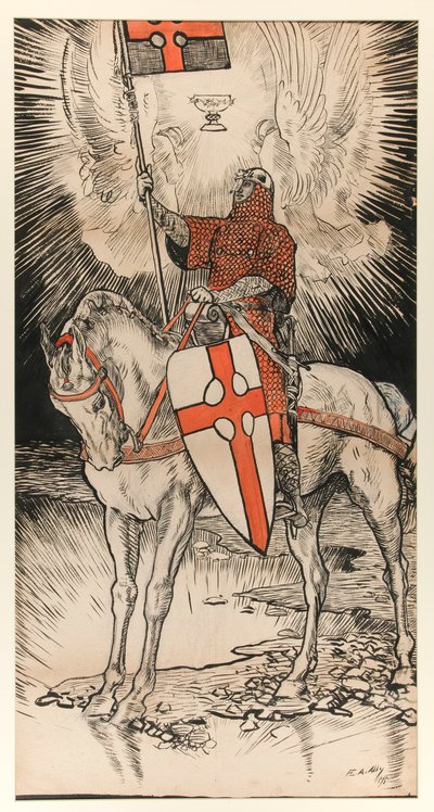 Dibujo para el cartel de difusión de la exposición y publicación del libro de Abadía de Edwin Austin Abbey