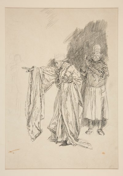 Estudio temprano para King - Acto II, Escena III, Todos de Edwin Austin Abbey