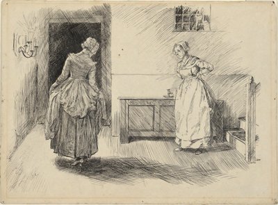 Entra la Sra. Hardcastle & Maid, estudio para Oliver Goldsmith de Edwin Austin Abbey