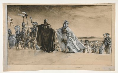 Entra Teseo, ilustración del Acto I, Escena i, Noche de verano de Edwin Austin Abbey