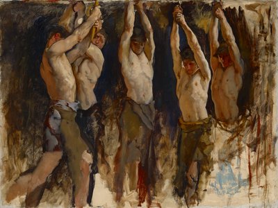 Estudio de figuras, para El espíritu de Vulcano, genio de los trabajadores del hierro y el acero, rotonda, capitolio del estado de Pensilvania, Harrisburg de Edwin Austin Abbey