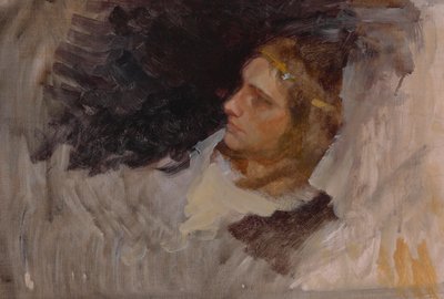 Figura Estudio de Hamlet, para The Play Scene, Hamlet, Acto III, Escena II de Edwin Austin Abbey