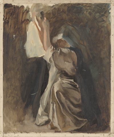 Estudio de figura de una monja, para La infancia de Galahad, en La búsqueda y logro del Santo Grial, Sala de entrega de libros, Biblioteca Pública de Boston de Edwin Austin Abbey