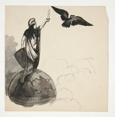 la figura de la libertad de pie en globo con águila (anverso); Conestoga Wagon en Paisaje (verso) de Edwin Austin Abbey