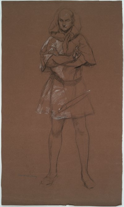Estudio de figuras. Hombre en traje medieval. Posiblemente un estudio para de Edwin Austin Abbey