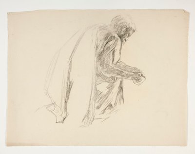 Estudio de figuras para Sir Lancelot y Sir Bors equipando a Galahad con sus espuelas, de La búsqueda del Santo Grial (segunda de una serie de quince pinturas para la Biblioteca Pública de Boston, completada en 1901) de Edwin Austin Abbey