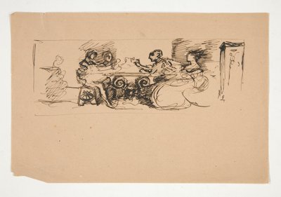 Cifras en una mesa - ilustración no identificada de Edwin Austin Abbey