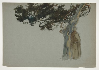 Figuras de pie debajo de un árbol - (ilustración no identificada) de Edwin Austin Abbey