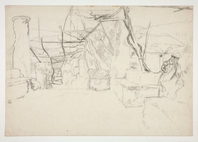 Figuras caminando entre ruinas antiguas (?) - (ilustración no identificada) de Edwin Austin Abbey